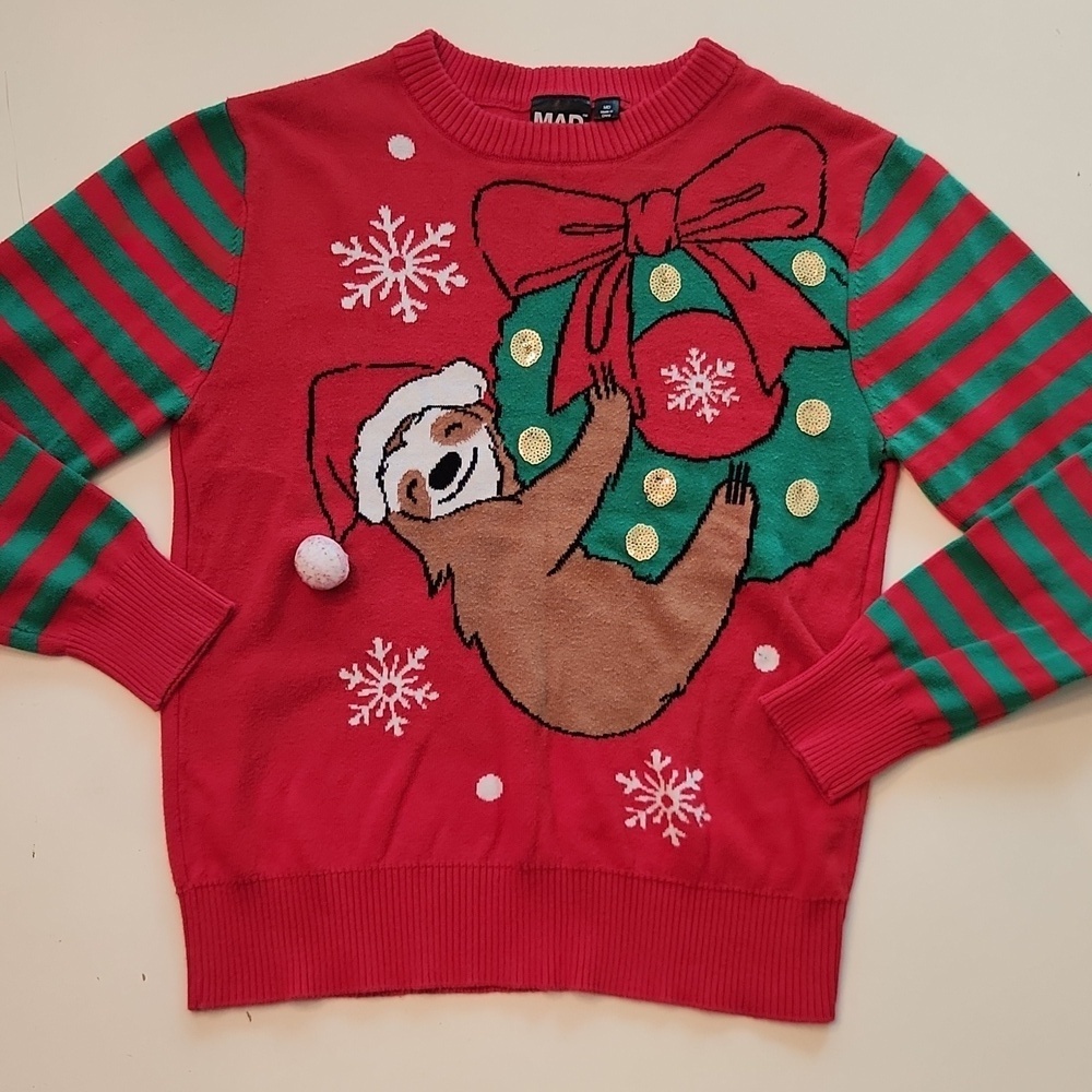 Mad Engine Sloth Christmas Ugly Sweater Red Green M